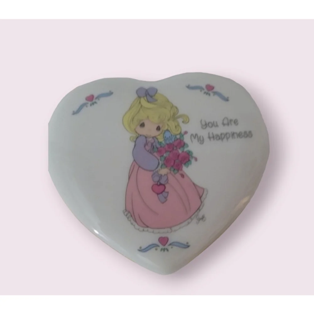 Vintage 1995 Precious Moments Jewelry Box Heart Shaped White Pink (NEW)